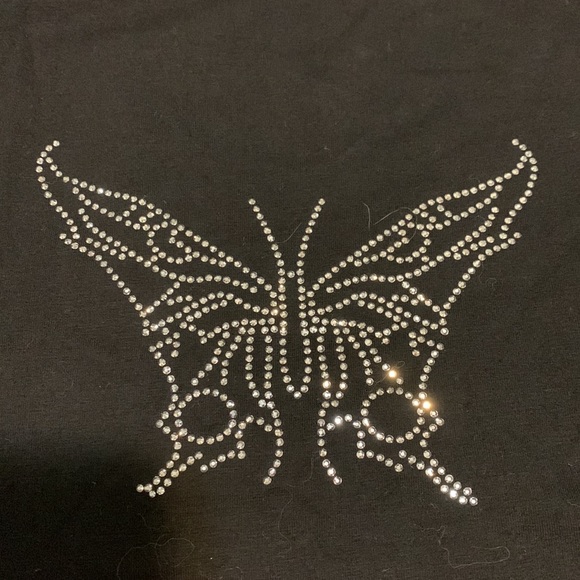 Shein rhinestone butterfly black crop top - Picture 3 of 4